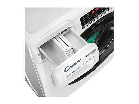 Laveuse-sécheuse CANDY CSOW41076TWMB8-S nb Laveuse-sécheuse CANDY CSOW41076TWMB8-S, chargement frontal, capacité de lavage 10 kg, capacité de séchage 7 kg, 17 programmes, profondeur 58 cm, blanc et noir, classe énergétique A + lot de 4 pieds anti-vibrations KOENIC pour lave-linge + désodorisant d’intérieur MELICONI ECO PARFUM FRESH MUSK