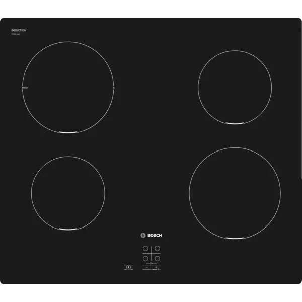 Bosch Série 2 PUG611AA5E Plaque de cuisson à induction Bosch Série 2 PUG611AA5E noire 60 cm avec 4 zones de cuisson