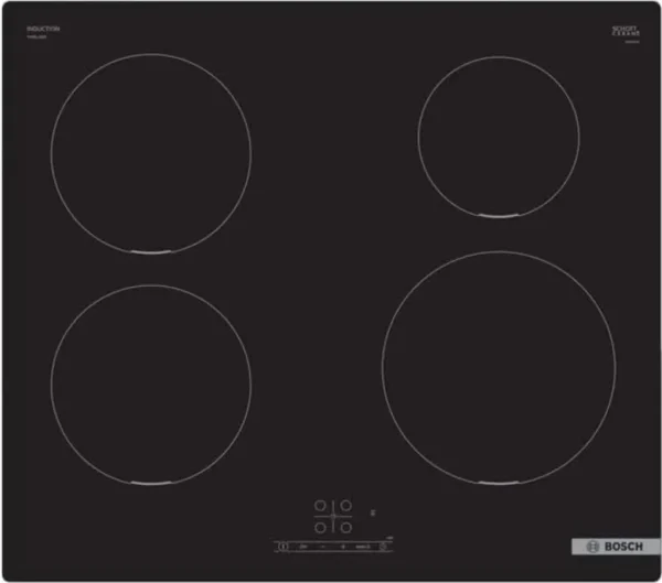 Bosch Série 4 PUE611BB5E A Plaque de cuisson Bosch Série 4 PUE611BB5E Noire encastrable 60 cm Zone à induction 4 zones