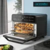 Friteuse à air chaud Arendo 1800 W, mini-four, 25 L, acier inoxydable, four à pizza, 4 niveaux, mini-four à convection, minuterie, 12 programmes, cuisson, déshydratation, friture, sans huile, noir