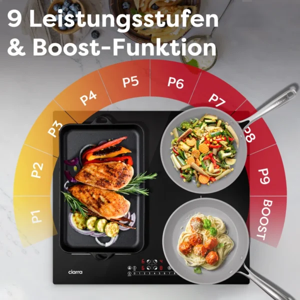 Plaque de cuisson à induction CIARRA Flex 60 cm, 4 zones, encastrable, BOOST Flex Zone VM4BFBIH